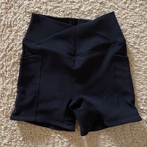 Crisscross Hourglass Midi Shorts with Pockets (Ribbed) - Dark Charcoal